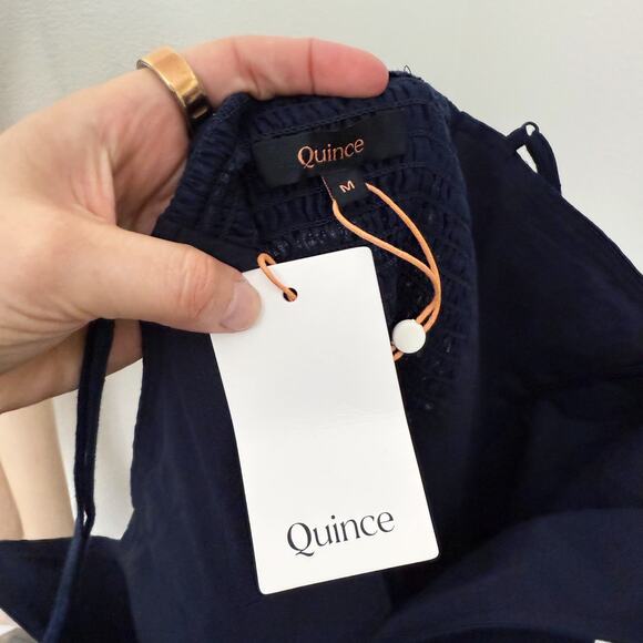 [Quince] Deep Navy 100% European Linen Scoop Neck Midi Dress NWT Size Medium M - Picture 9 of 10